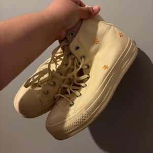 Converse Cream High-Top Sneakers with Orange Accents